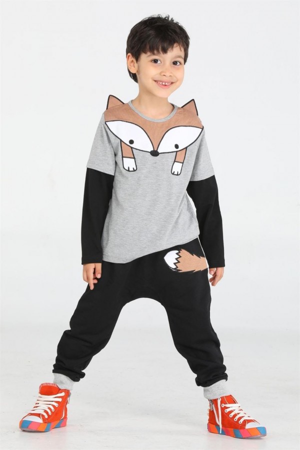Casabony Tilki Baggy Erkek Çocuk Pantolon + T-Shirt Takım  Bn-017