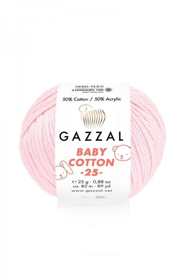 Gazzal Baby Cotton 25 El Örgü İpi Açık Pembe 3411