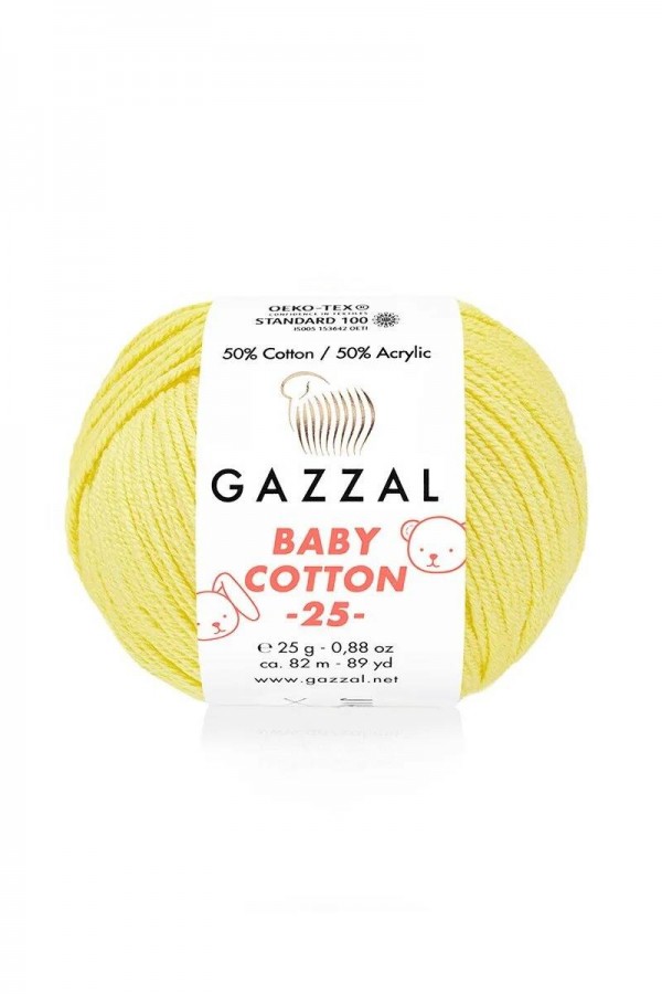Gazzal Baby Cotton 25 El Örgü İpi Sarı 3413