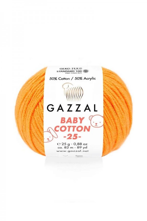 Gazzal Baby Cotton 25 El Örgü İpi Turuncu 3416