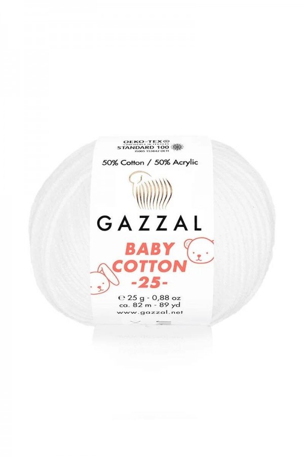 Gazzal Baby Cotton 25 El Örgü İpi Parlak Beyaz 3432