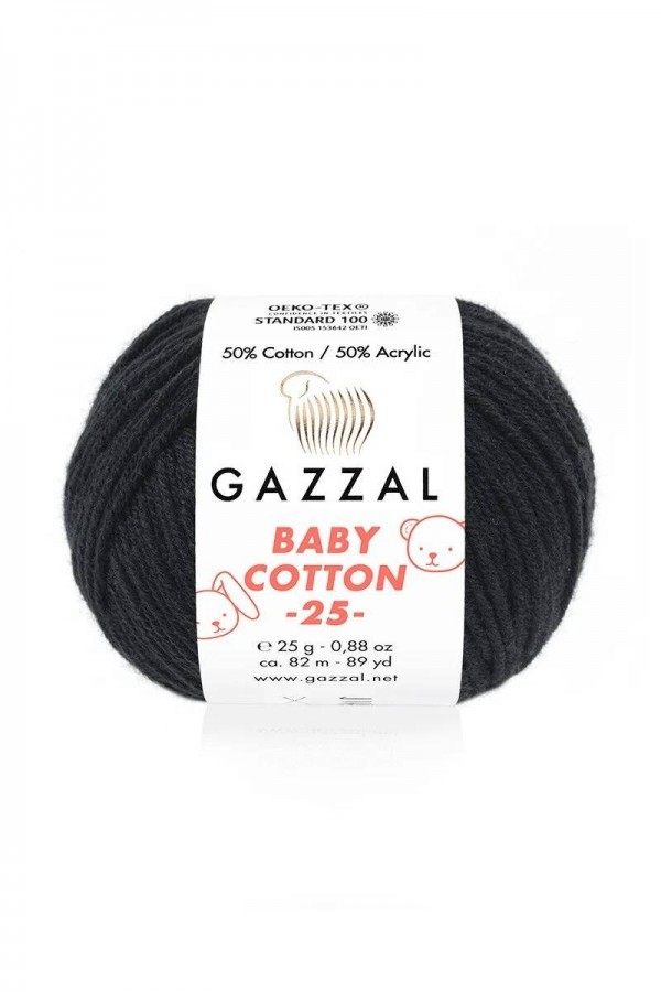 Gazzal Baby Cotton 25 El Örgü İpi Siyah 3433