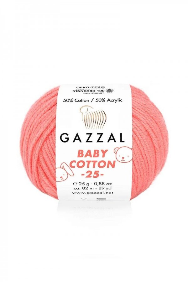 Gazzal Baby Cotton 25 El Örgü İpi Şeftali 3435