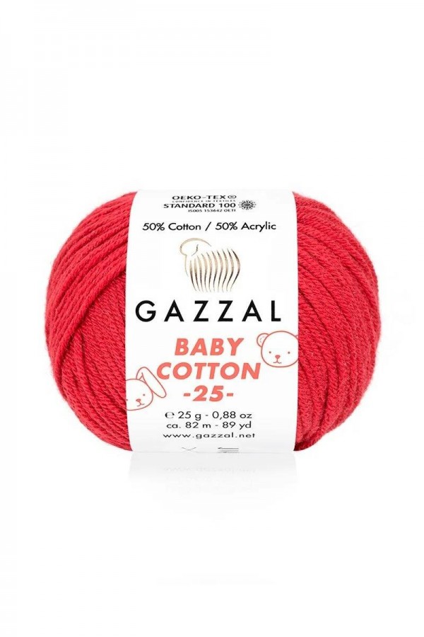 Gazzal Baby Cotton 25 El Örgü İpi Kırmızı 3439