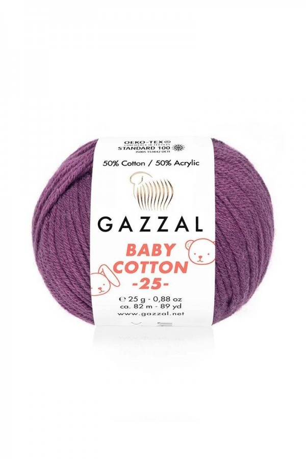 Gazzal Baby Cotton 25 El Örgü İpi Mor 3441