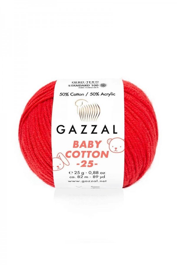Gazzal Baby Cotton 25 El Örgü İpi Alev Kırmızı 3443