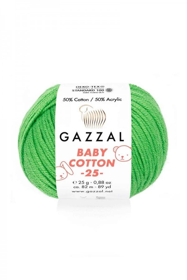 Gazzal Baby Cotton 25 El Örgü İpi Çay Yeşili 3448