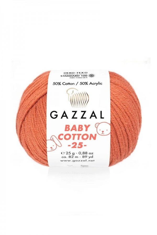 Gazzal Baby Cotton 25 El Örgü İpi Tarçın 3454
