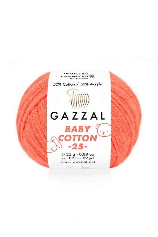 Gazzal Baby Cotton 25 El Örgü İpi Turuncu 3459