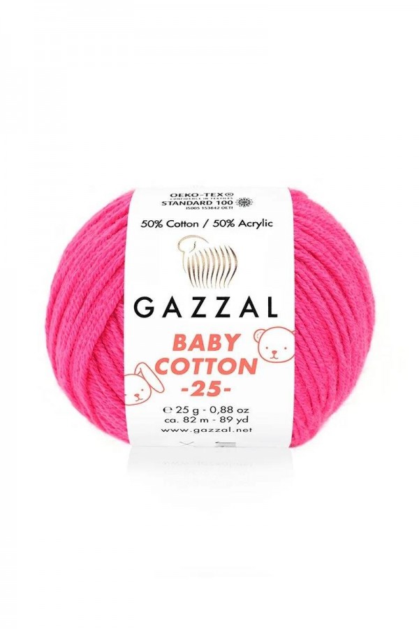 Gazzal Baby Cotton 25 El Örgü İpi Neon Pembe 3461