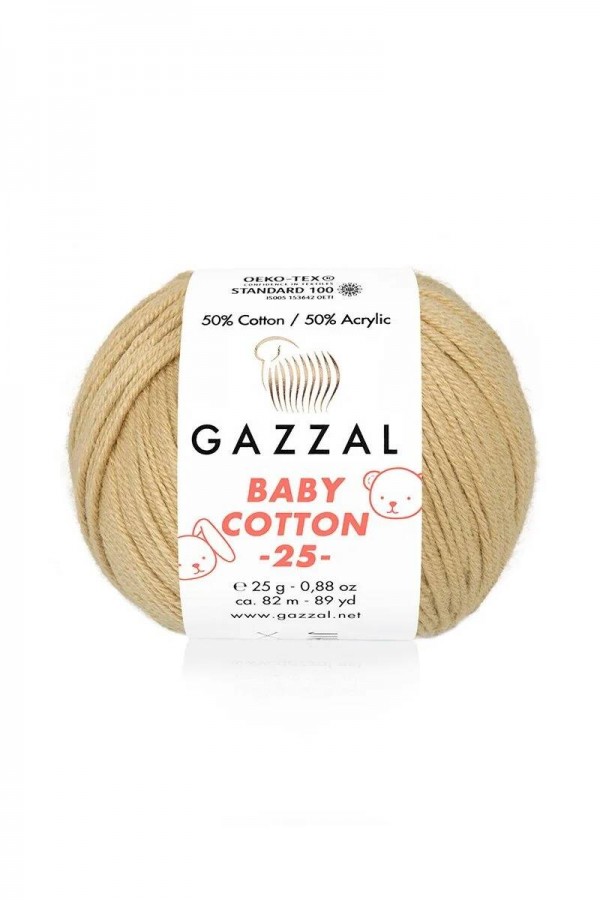 Gazzal Baby Cotton 25 El Örgü İpi Badem 3424