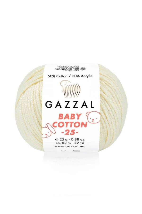 Gazzal Baby Cotton 25 El Örgü İpi Kış Beyazı 3437