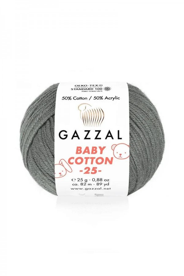 Gazzal Baby Cotton 25 El Örgü İpi Granil Gri 3450