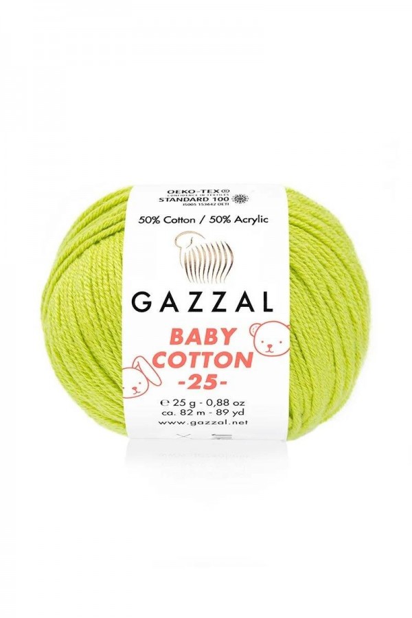 Gazzal Baby Cotton 25 El Örgü İpi Limonata 3457