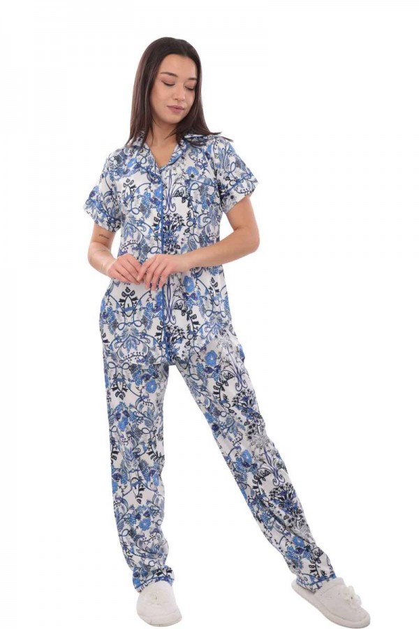 Aydoğan Desenli Poplin Gömlek Pijama Takımı 14034 Kod/Renk: Mavi