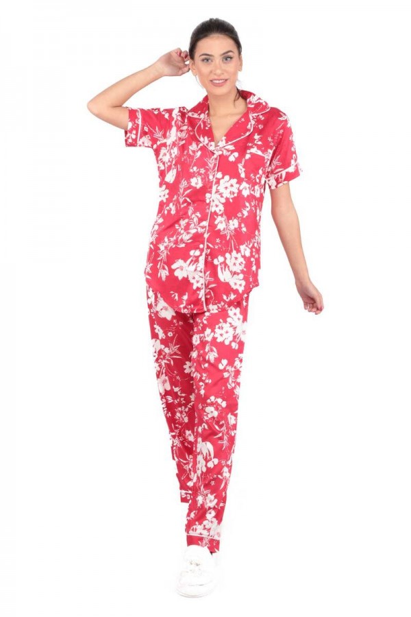 Aydoğan Desenli Poplin Gömlek Kadın Pijama Takımı 14037 Kod/Renk: Kırmızı