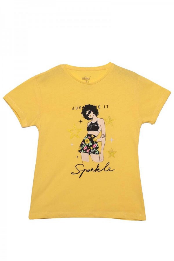 Baskılı Kız Çocuk Tshirt 0407 Kod/Renk: Sarı
