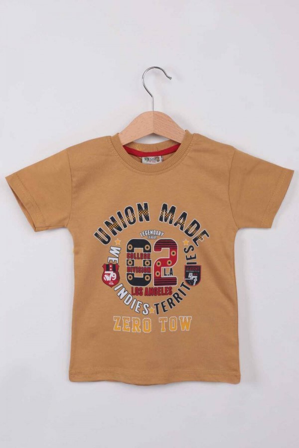 Baskılı Kısa Kollu Erkek Çocuk T-Shirt Kod/Renk: Hardal