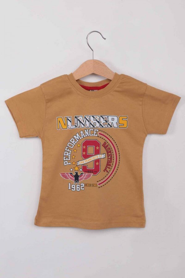 Baskılı Kısa Kollu Erkek Çocuk T-Shirt 004 Kod/Renk: Hardal